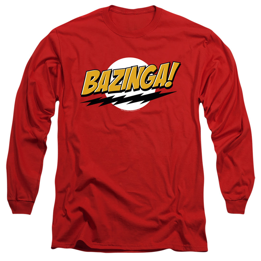AN OFFCIALLY LICENSED BIG BANG THEORY BAZINGA MEN'S LONG SLEEVE T-SHIRT RED