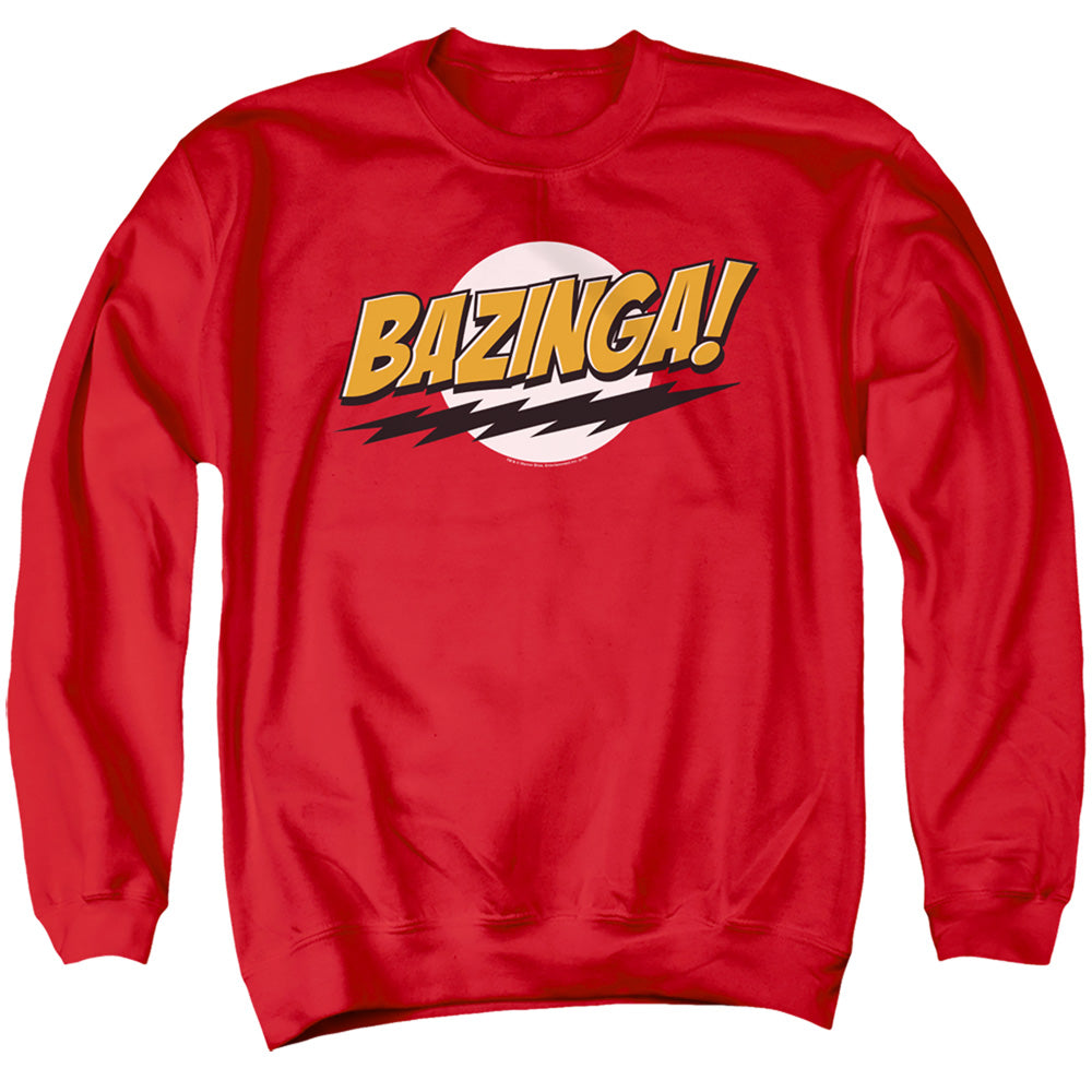 AN OFFCIALLY LICENSED BIG BANG THEORY BAZINGA ADULT UNISEX CREWNECK SWEATSHIRT RED