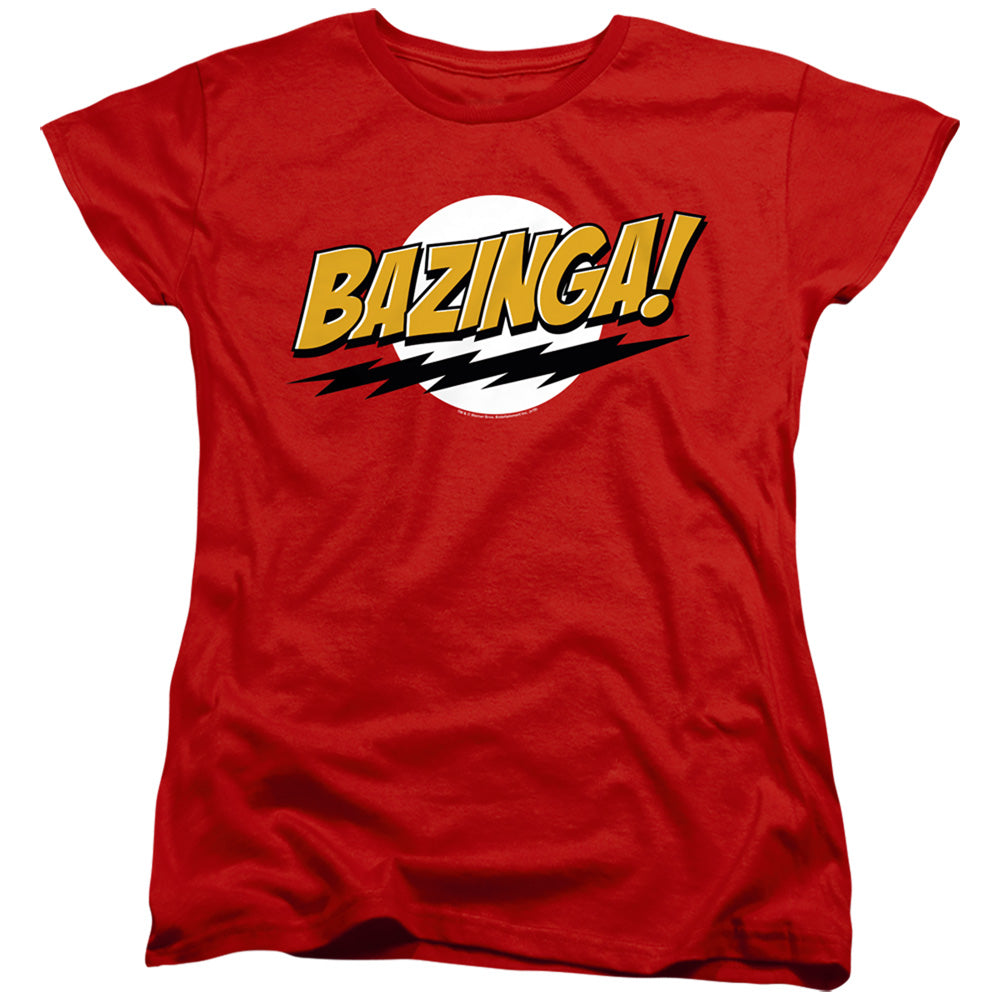 AN OFFCIALLY LICENSED BIG BANG THEORY BAZINGA WOMEN'S REGULAR FIT T-SHIRT RED