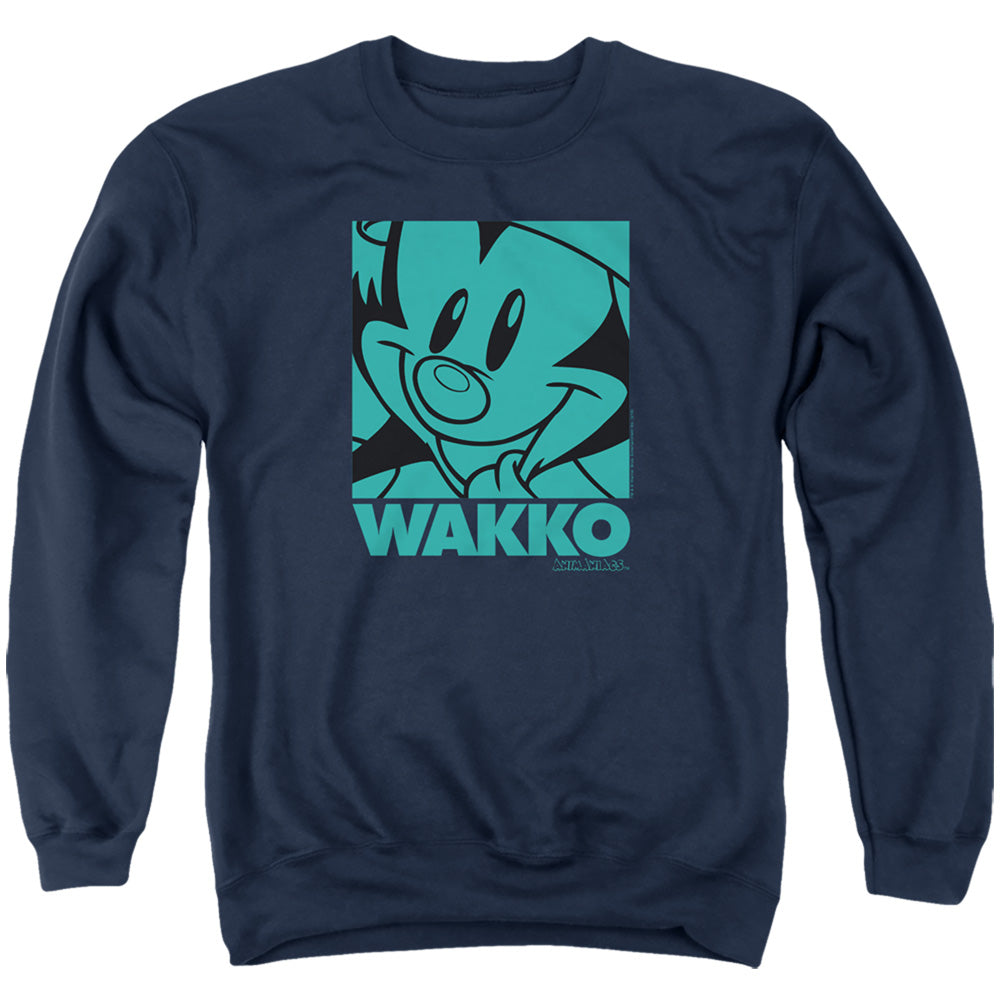 AN OFFCIALLY LICENSED ANIMANIACS POP WAKKO ADULT UNISEX CREWNECK SWEATSHIRT NAVY