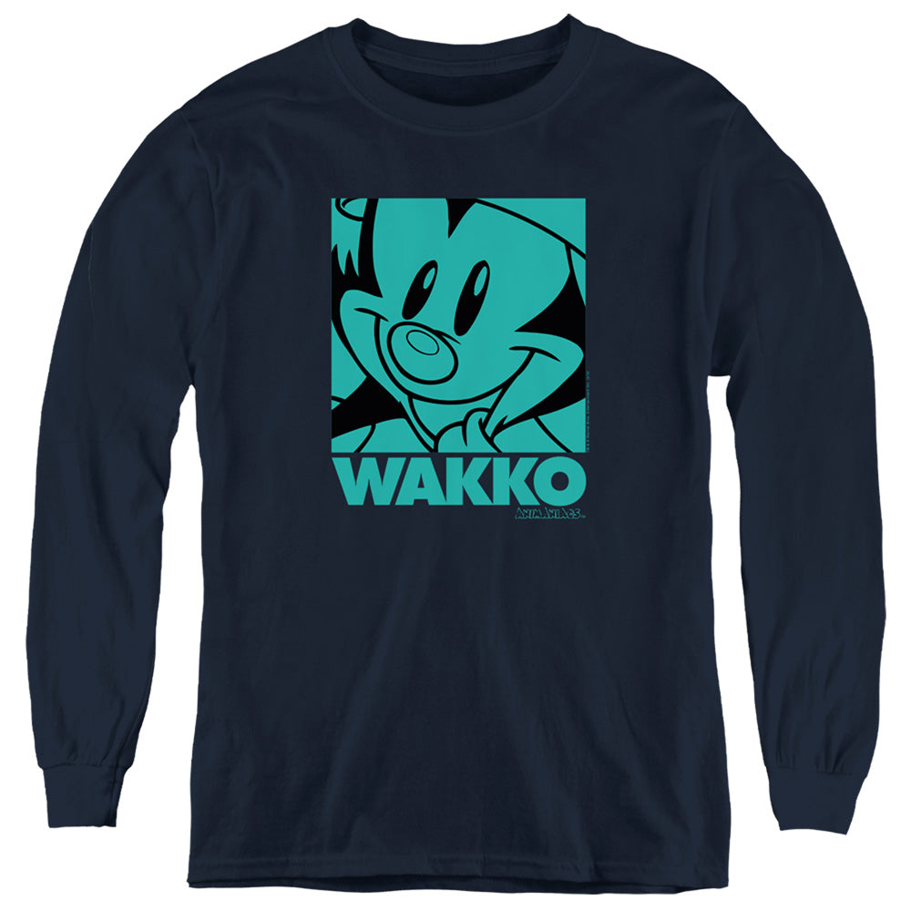 AN OFFCIALLY LICENSED ANIMANIACS POP WAKKO YOUTH LONG SLEEVE T-SHIRT NAVY
