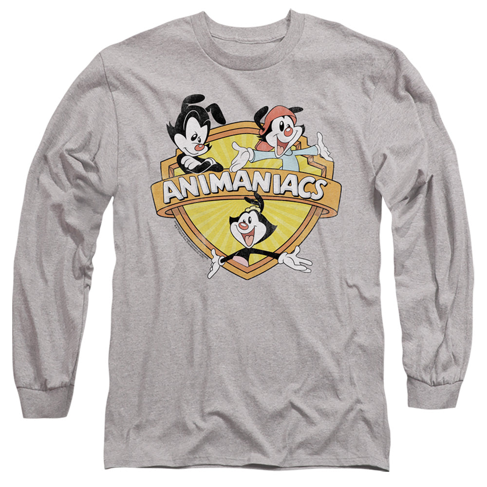 AN OFFCIALLY LICENSED ANIMANIACS SHIELDED ANIMANIACS MEN'S LONG SLEEVE T-SHIRT ATHLETIC HEATHER
