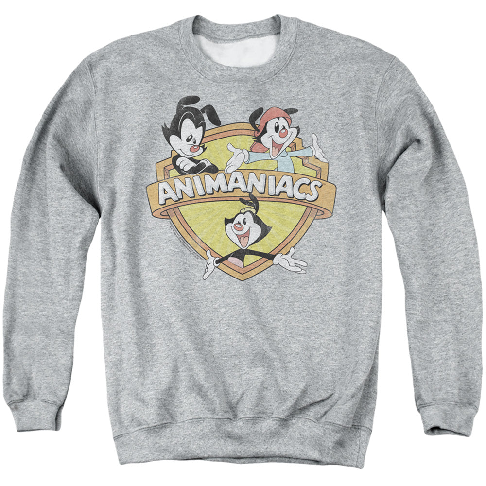 AN OFFCIALLY LICENSED ANIMANIACS SHIELDED ANIMANIACS ADULT UNISEX CREWNECK SWEATSHIRT ATHLETIC HEATHER