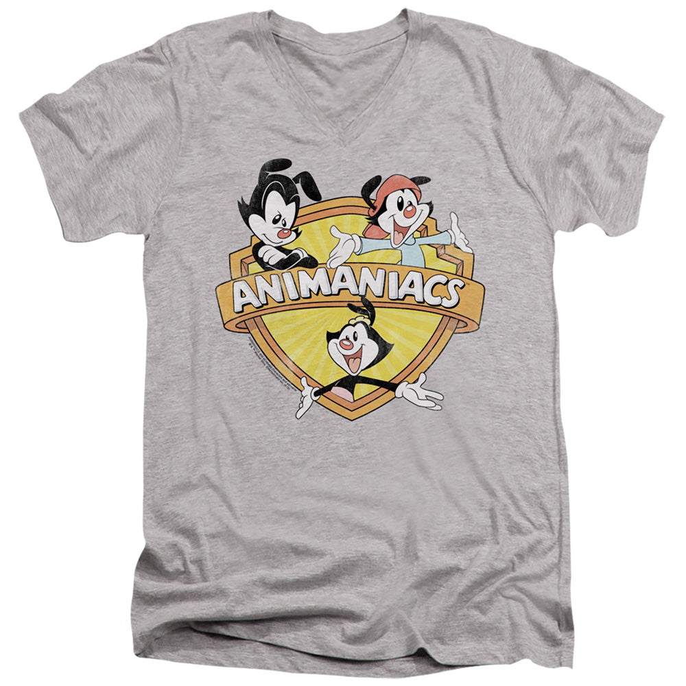 AN OFFCIALLY LICENSED ANIMANIACS SHIELDED ANIMANIACS MEN'S V-NECK T-SHIRT ATHLETIC HEATHER
