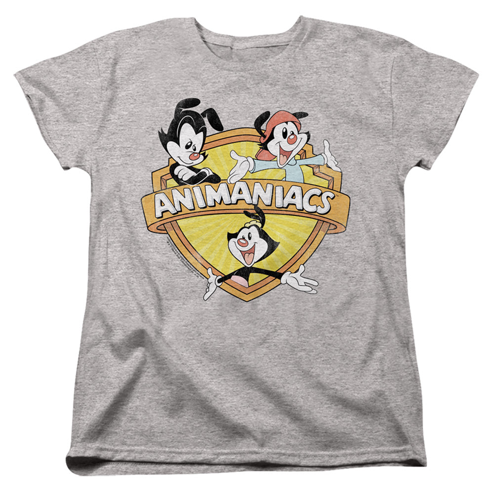 AN OFFCIALLY LICENSED ANIMANIACS SHIELDED ANIMANIACS WOMEN'S REGULAR FIT T-SHIRT ATHLETIC HEATHER