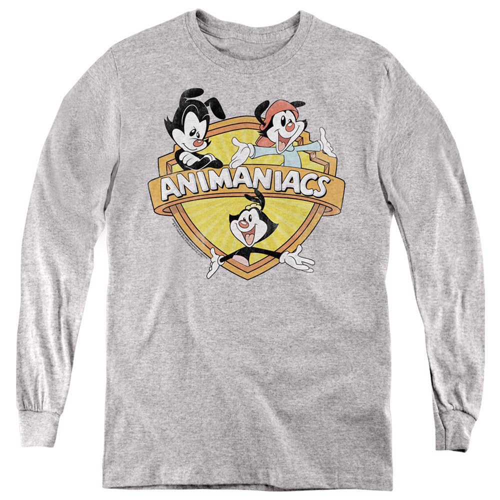 AN OFFCIALLY LICENSED ANIMANIACS SHIELDED ANIMANIACS YOUTH LONG SLEEVE T-SHIRT ATHLETIC HEATHER