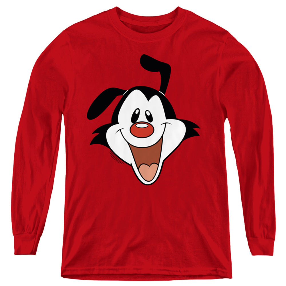 AN OFFCIALLY LICENSED ANIMANIACS YAKKO HEAD YOUTH LONG SLEEVE T-SHIRT RED