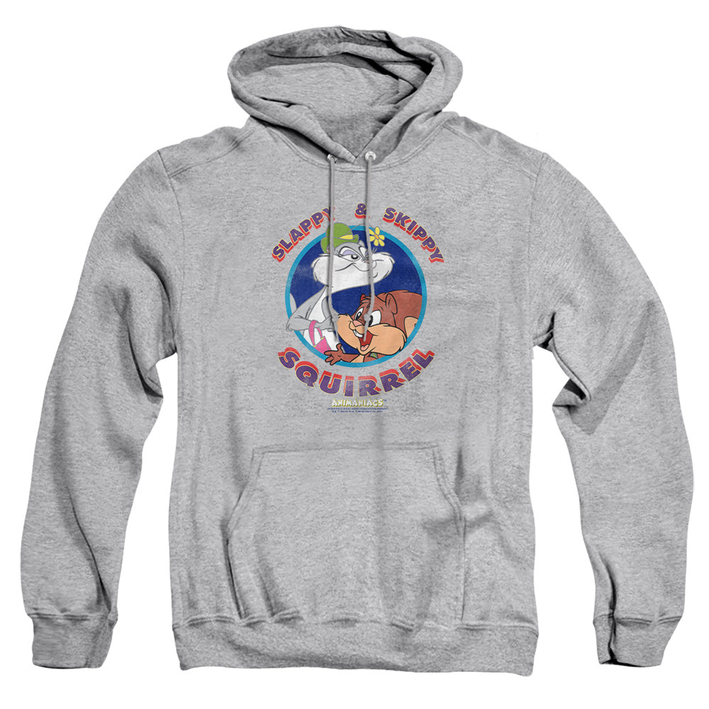 AN OFFCIALLY LICENSED ANIMANIACS SLAPPY AND SKIPPY SQUIRREL ADULT UNISEX PULLOVER HOODIE ATHLETIC HEATHER