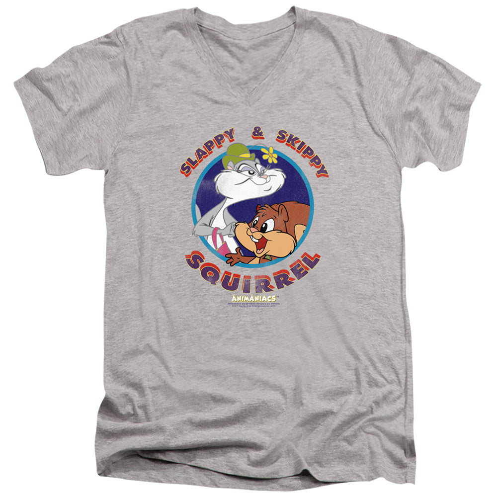 AN OFFCIALLY LICENSED ANIMANIACS SLAPPY AND SKIPPY SQUIRREL MEN'S V-NECK T-SHIRT ATHLETIC HEATHER