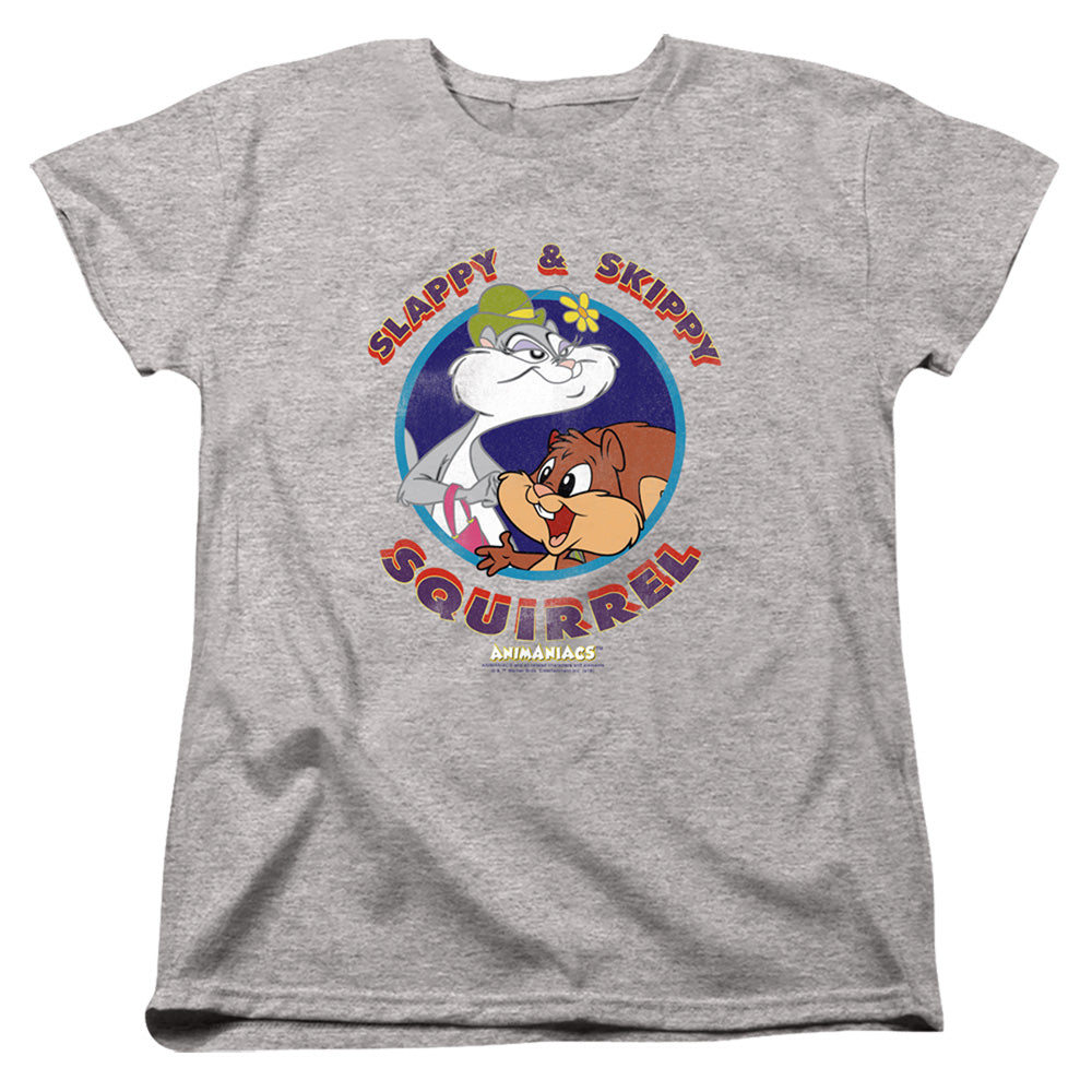 AN OFFCIALLY LICENSED ANIMANIACS SLAPPY AND SKIPPY SQUIRREL WOMEN'S REGULAR FIT T-SHIRT ATHLETIC HEATHER
