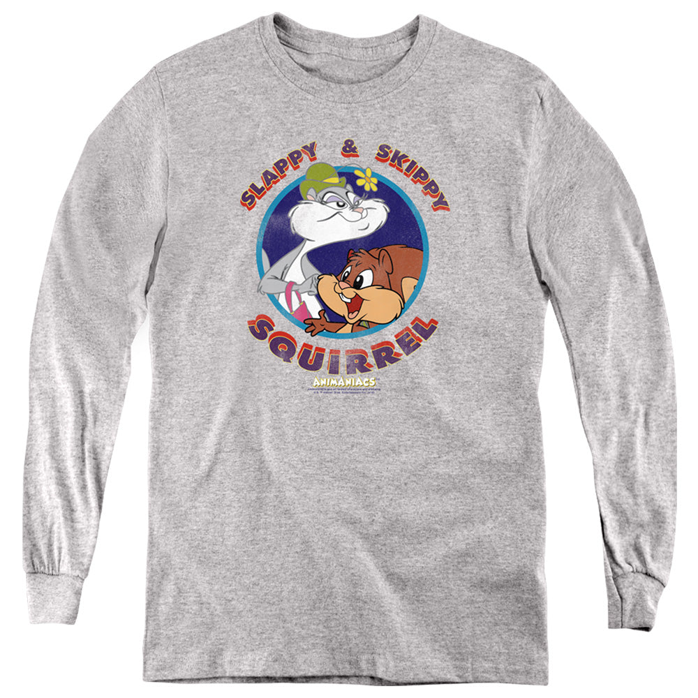 AN OFFCIALLY LICENSED ANIMANIACS SLAPPY AND SKIPPY SQUIRREL YOUTH LONG SLEEVE T-SHIRT ATHLETIC HEATHER