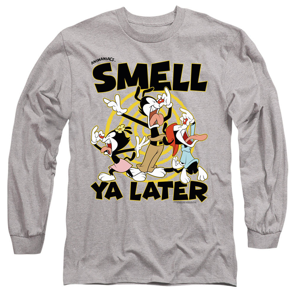 AN OFFCIALLY LICENSED ANIMANIACS SMELL YA LATER MEN'S LONG SLEEVE T-SHIRT ATHLETIC HEATHER