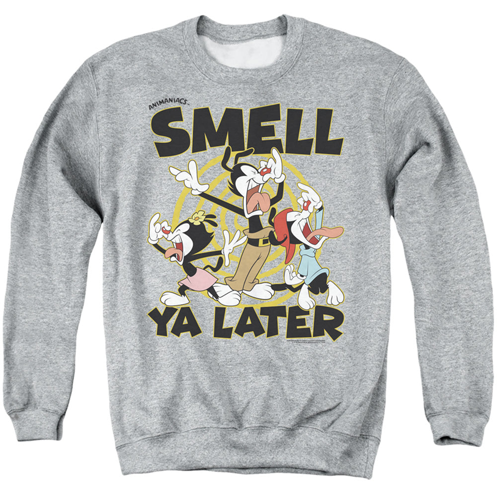 AN OFFCIALLY LICENSED ANIMANIACS SMELL YA LATER ADULT UNISEX CREWNECK SWEATSHIRT ATHLETIC HEATHER