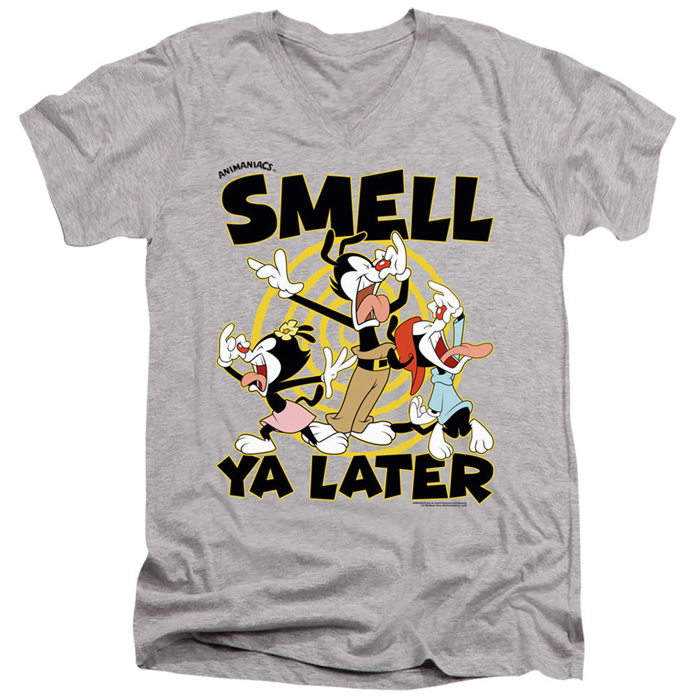 AN OFFCIALLY LICENSED ANIMANIACS SMELL YA LATER MEN'S V-NECK T-SHIRT ATHLETIC HEATHER