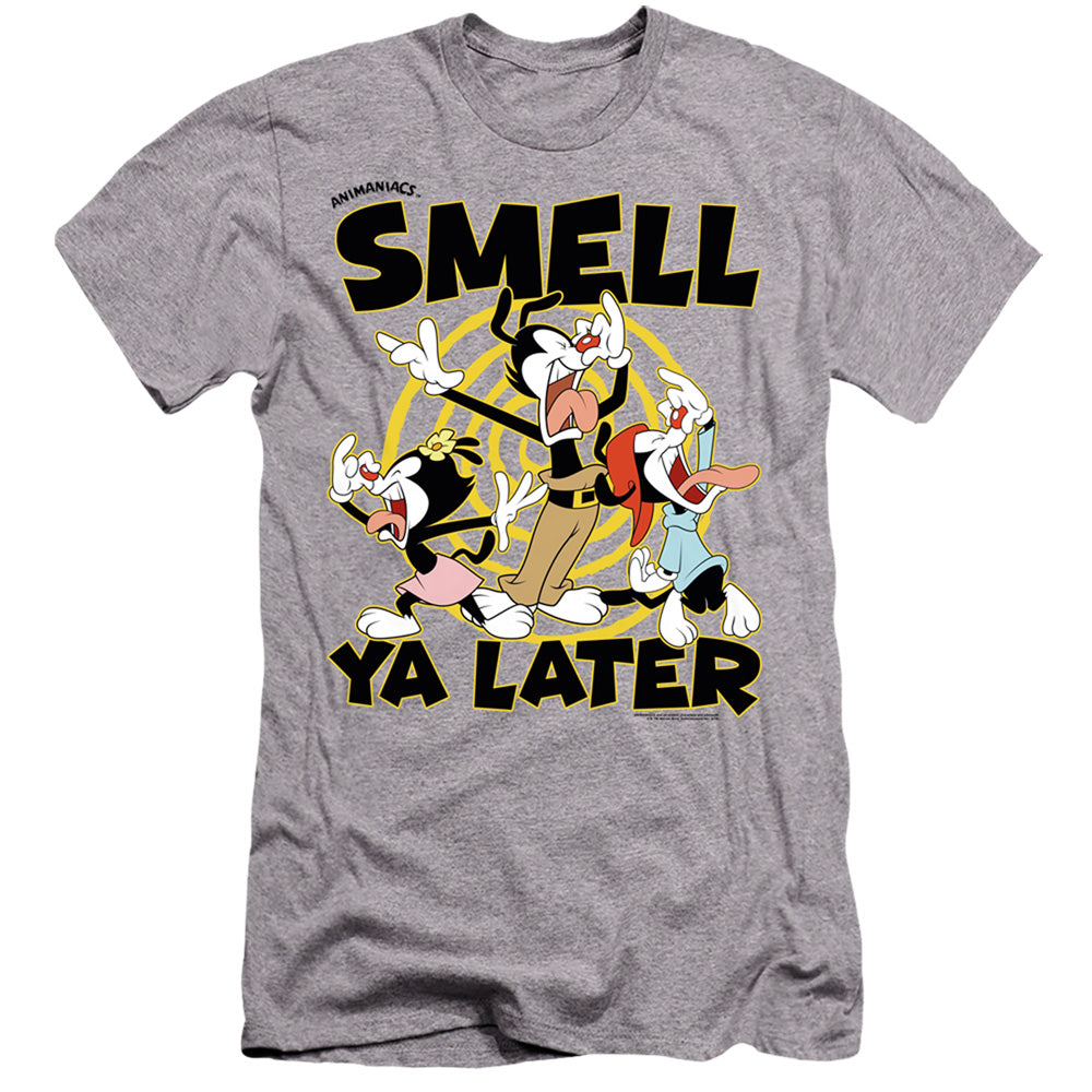 AN OFFCIALLY LICENSED ANIMANIACS SMELL YA LATER MEN'S PREMIUM SLIM FIT T-SHIRT ATHLETIC HEATHER