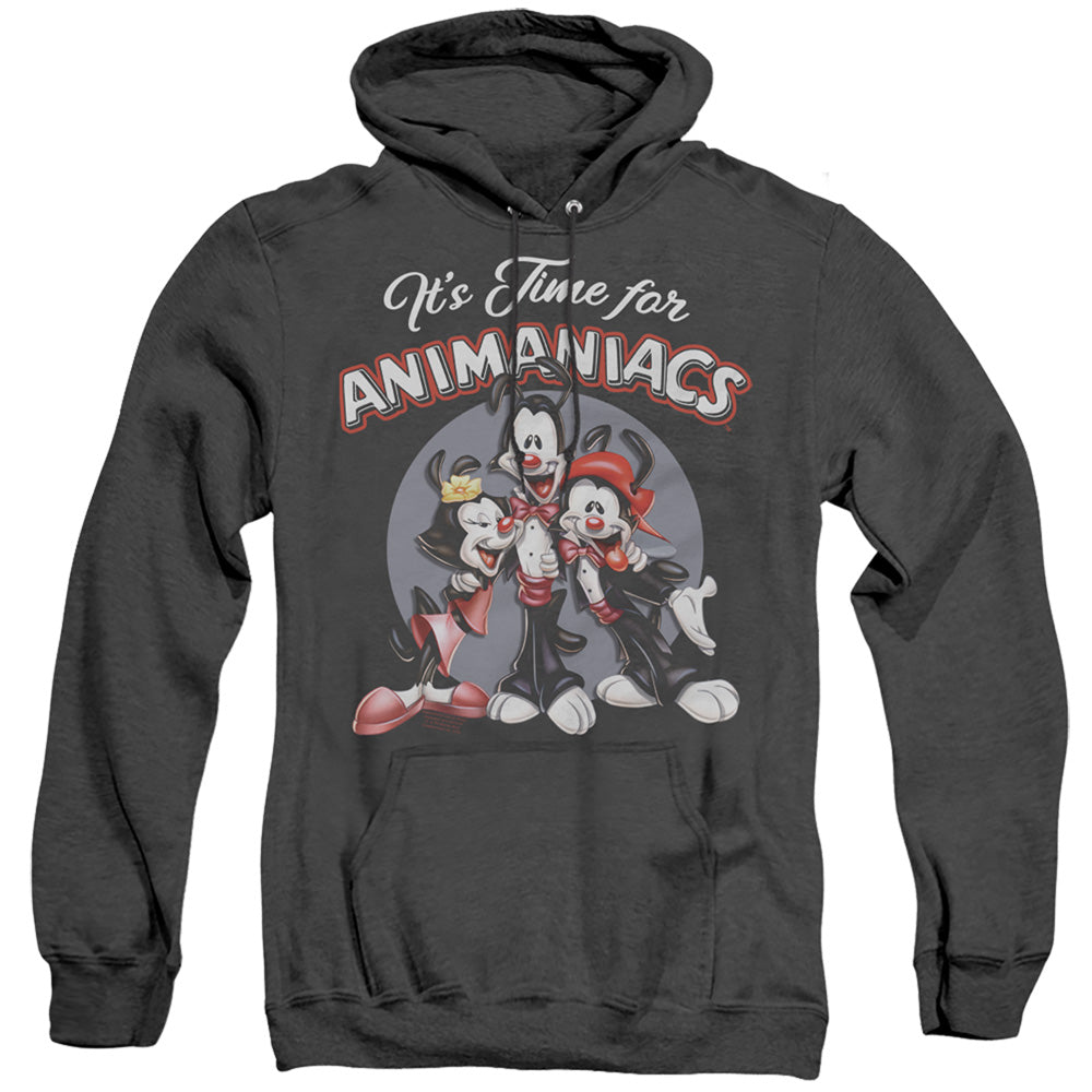 AN OFFCIALLY LICENSED ANIMANIACS ITS TIME FOR ADULT UNISEX HEATHER PULLOVER HOODIE BLACK