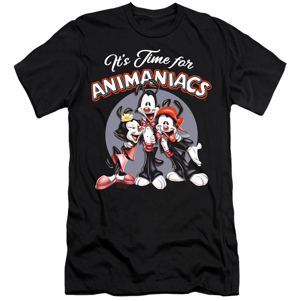 AN OFFCIALLY LICENSED ANIMANIACS ITS TIME FOR MEN'S PREMIUM SLIM FIT T-SHIRT BLACK