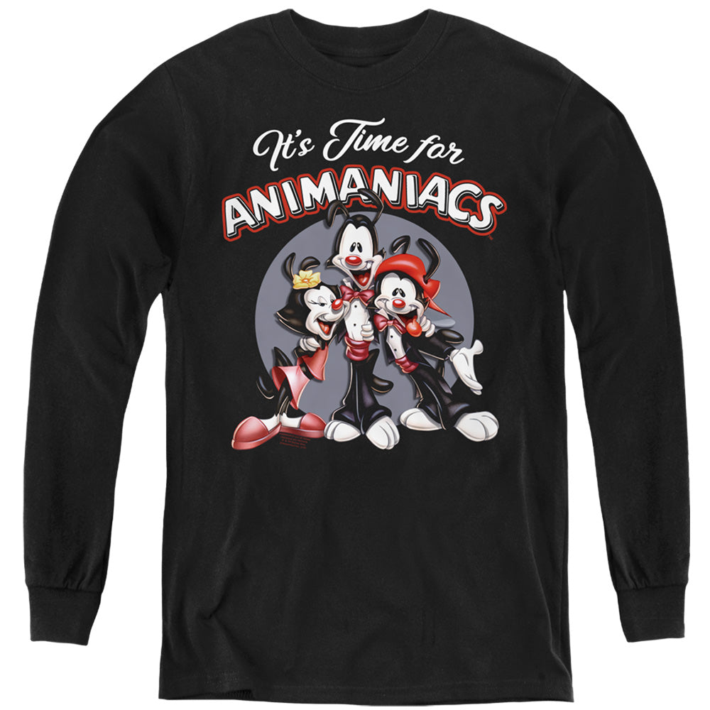 AN OFFCIALLY LICENSED ANIMANIACS ITS TIME FOR YOUTH LONG SLEEVE T-SHIRT BLACK