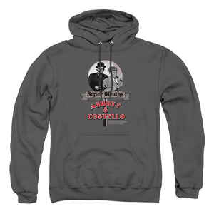 AN OFFCIALLY LICENSED ABBOTT & COSTELLO SUPER SLEUTHS ADULT UNISEX PULLOVER HOODIE CHARCOAL