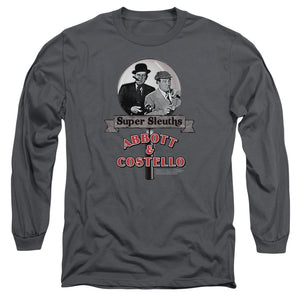 AN OFFCIALLY LICENSED ABBOTT & COSTELLO SUPER SLEUTHS MEN'S LONG SLEEVE T-SHIRT CHARCOAL