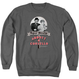 AN OFFCIALLY LICENSED ABBOTT & COSTELLO SUPER SLEUTHS ADULT UNISEX CREWNECK SWEATSHIRT CHARCOAL