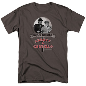 AN OFFCIALLY LICENSED ABBOTT & COSTELLO SUPER SLEUTHS MEN'S REGULAR FIT T-SHIRT CHARCOAL
