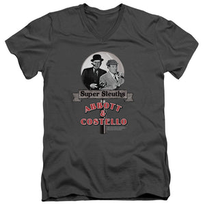 AN OFFCIALLY LICENSED ABBOTT & COSTELLO SUPER SLEUTHS MEN'S V-NECK T-SHIRT CHARCOAL