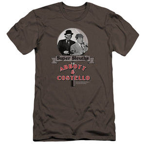 AN OFFCIALLY LICENSED ABBOTT & COSTELLO SUPER SLEUTHS MEN'S PREMIUM SLIM FIT T-SHIRT CHARCOAL