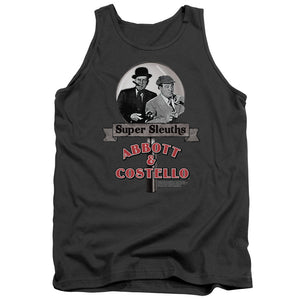 AN OFFCIALLY LICENSED ABBOTT & COSTELLO SUPER SLEUTHS ADULT UNISEX TANK TOP CHARCOAL