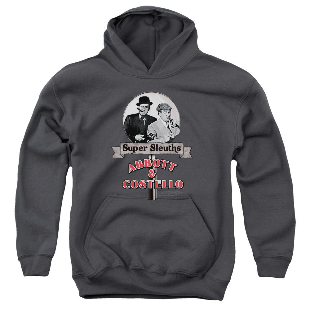 AN OFFCIALLY LICENSED ABBOTT & COSTELLO SUPER SLEUTHS YOUTH HOODIE CHARCOAL