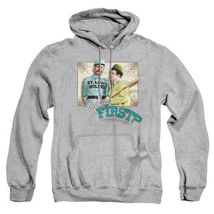 AN OFFCIALLY LICENSED ABBOTT & COSTELLO WHOS ON FIRST ADULT UNISEX PULLOVER HOODIE ATHLETIC HEATHER