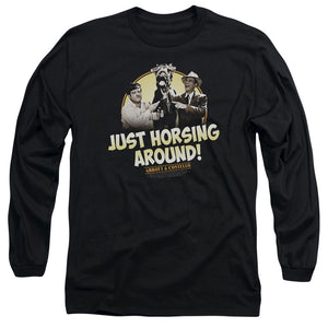 AN OFFCIALLY LICENSED ABBOTT & COSTELLO HORSING AROUND MEN'S LONG SLEEVE T-SHIRT BLACK