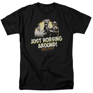 AN OFFCIALLY LICENSED ABBOTT & COSTELLO HORSING AROUND MEN'S REGULAR FIT T-SHIRT BLACK
