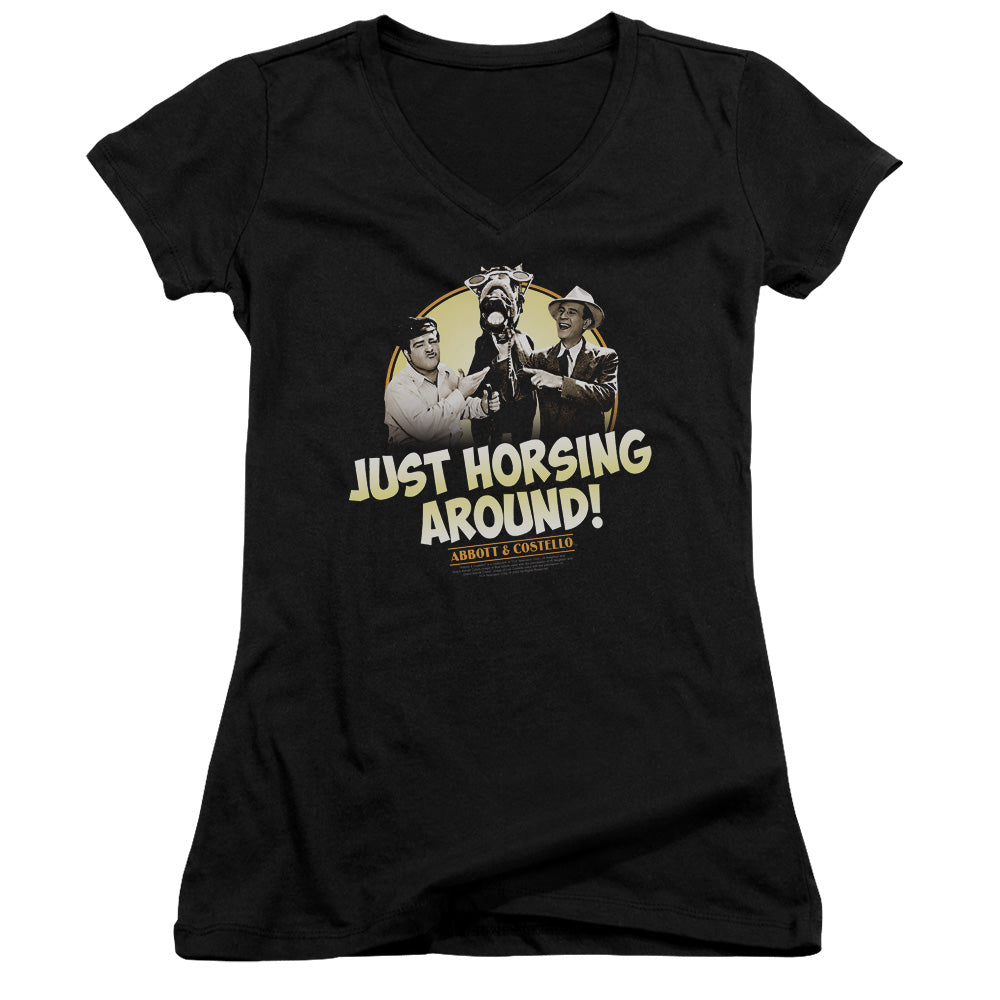 Abbott & Costello Horsing Around Licensed Women's T-Shirt Juniors V-Neck SM