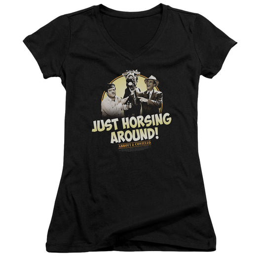 Abbott & Costello Horsing Around Licensed Women's T-Shirt Juniors V-Neck SM