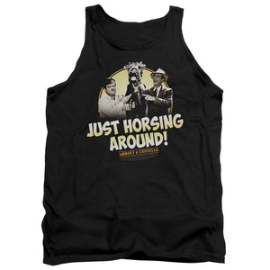 AN OFFCIALLY LICENSED ABBOTT & COSTELLO HORSING AROUND ADULT UNISEX TANK TOP BLACK