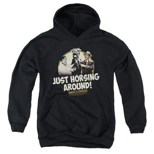 AN OFFCIALLY LICENSED ABBOTT & COSTELLO HORSING AROUND YOUTH HOODIE BLACK