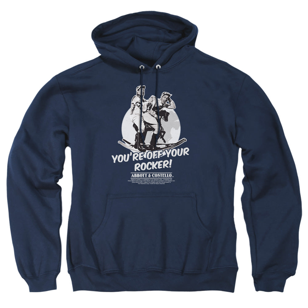 AN OFFCIALLY LICENSED ABBOTT & COSTELLO OFF YOUR ROCKER ADULT UNISEX PULLOVER HOODIE NAVY