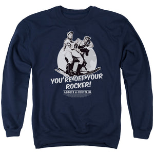 AN OFFCIALLY LICENSED ABBOTT & COSTELLO OFF YOUR ROCKER ADULT UNISEX CREWNECK SWEATSHIRT NAVY