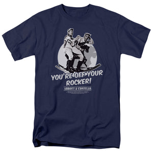 AN OFFCIALLY LICENSED ABBOTT & COSTELLO OFF YOUR ROCKER MEN'S REGULAR FIT T-SHIRT NAVY