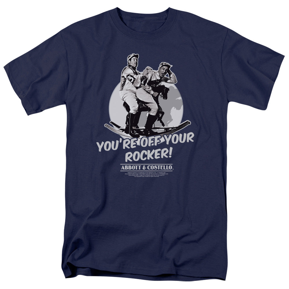 AN OFFCIALLY LICENSED ABBOTT & COSTELLO OFF YOUR ROCKER MEN'S REGULAR FIT T-SHIRT NAVY