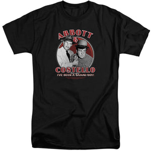 AN OFFCIALLY LICENSED ABBOTT & COSTELLO BAD BOY MEN'S TALL FIT T-SHIRT BLACK