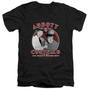 AN OFFCIALLY LICENSED ABBOTT & COSTELLO BAD BOY MEN'S V-NECK T-SHIRT BLACK