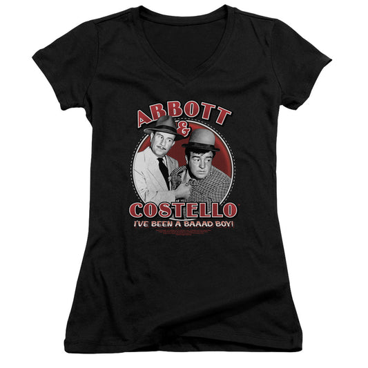 Abbott & Costello Bad Boy Licensed Women's T-Shirt Juniors V-Neck SM
