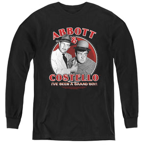 AN OFFCIALLY LICENSED ABBOTT & COSTELLO BAD BOY YOUTH LONG SLEEVE T-SHIRT BLACK