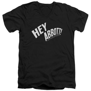 AN OFFCIALLY LICENSED ABBOTT & COSTELLO HEY ABBOTT MEN'S V-NECK T-SHIRT BLACK