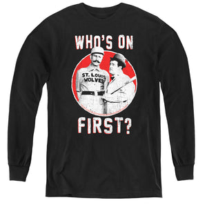 AN OFFCIALLY LICENSED ABBOTT & COSTELLO FIRST YOUTH LONG SLEEVE T-SHIRT BLACK