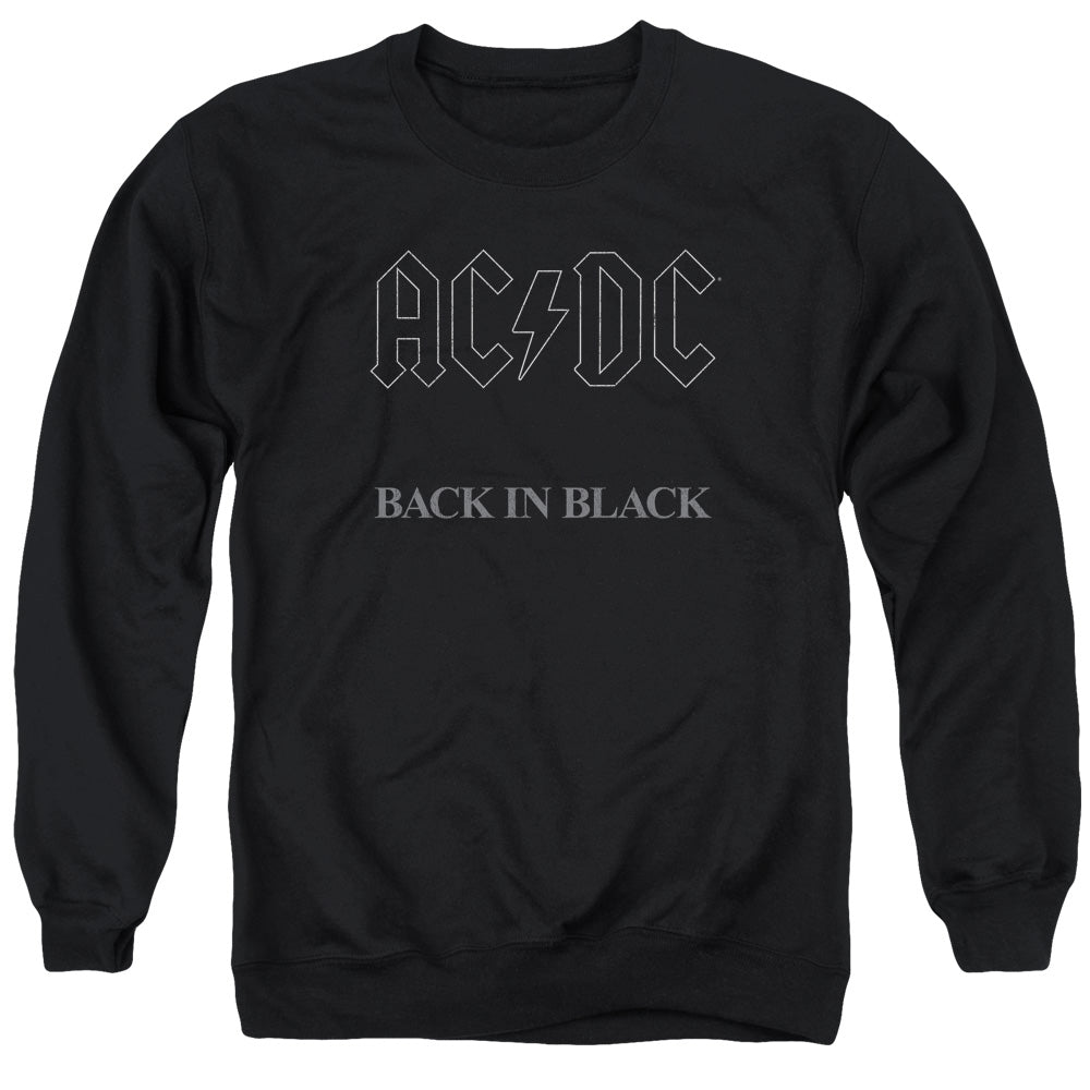 AN OFFCIALLY LICENSED ACDC BACK IN BLACK ADULT UNISEX CREWNECK SWEATSHIRT BLACK