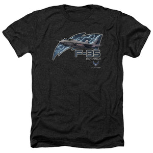 AN OFFCIALLY LICENSED AIR FORCE F35 MEN'S HEATHER T-SHIRT CHARCOAL