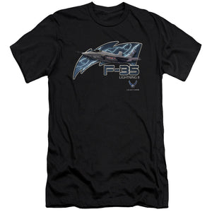 AN OFFCIALLY LICENSED AIR FORCE F35 MEN'S PREMIUM SLIM FIT T-SHIRT BLACK